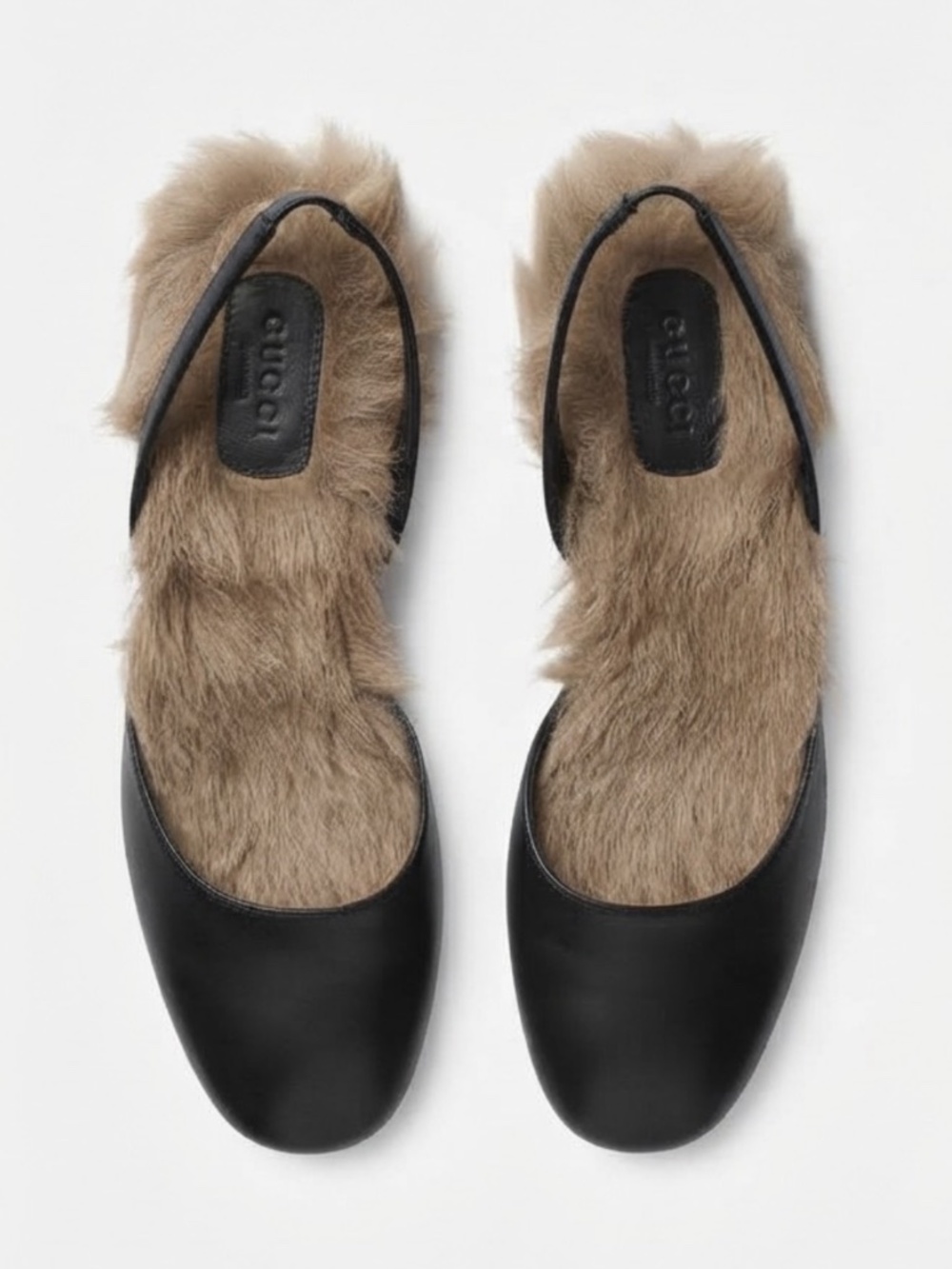 GUCCI Leather Arielle Gold Heel Fur Lined Pumps